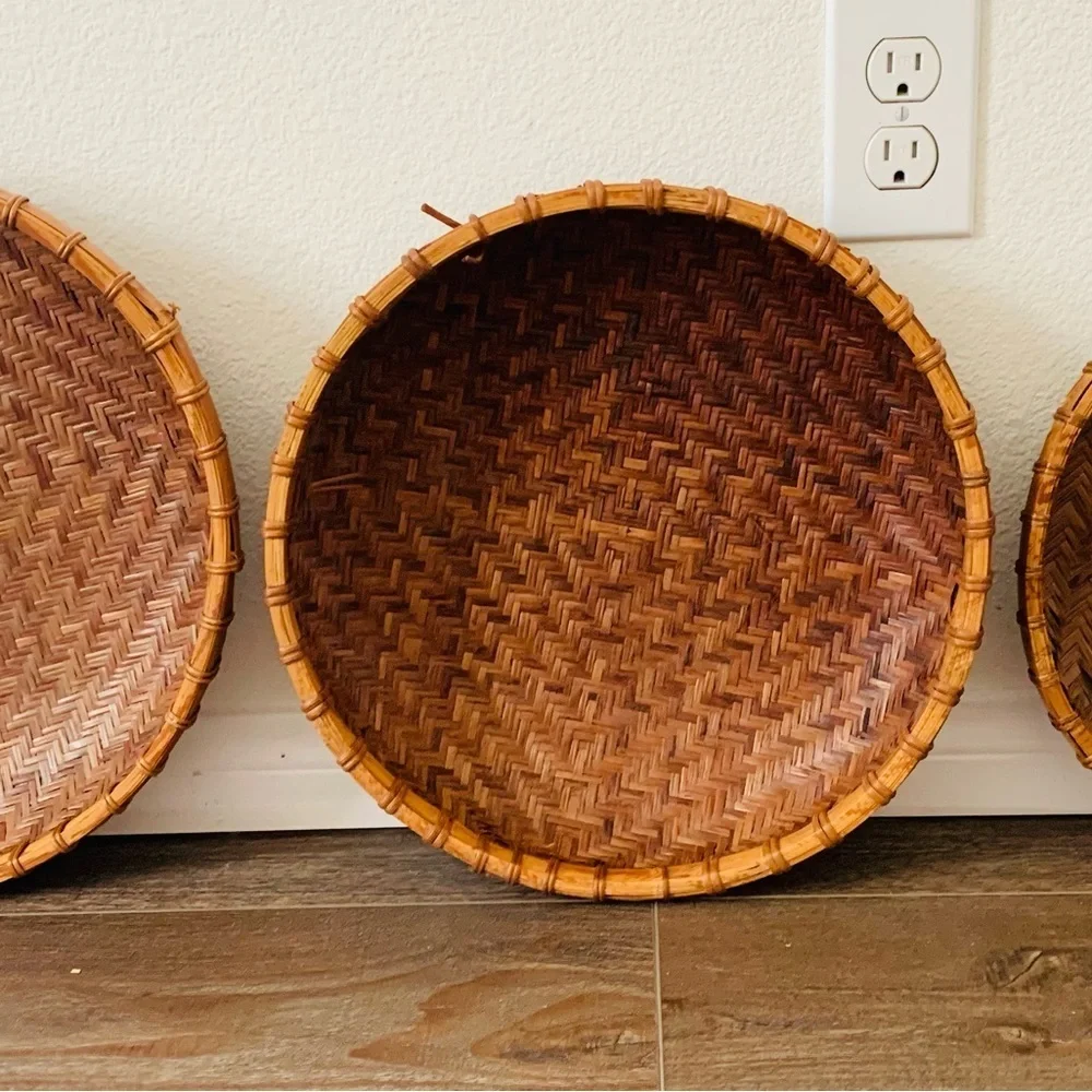 Round rattan set of 3 trays